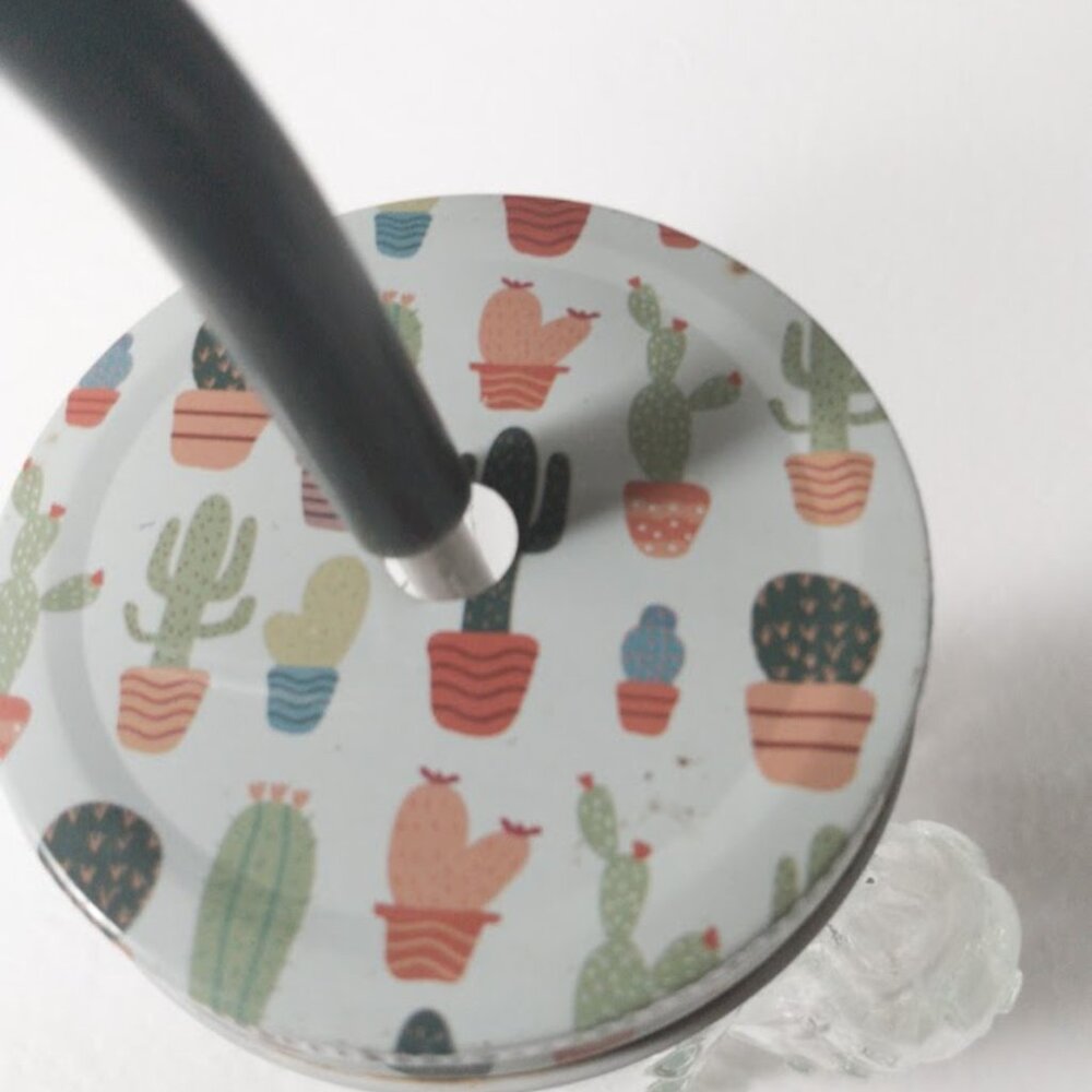 Cactus 5 1/2" Mason Jar with Metal Straw, Cactus Embellished Metal Lid